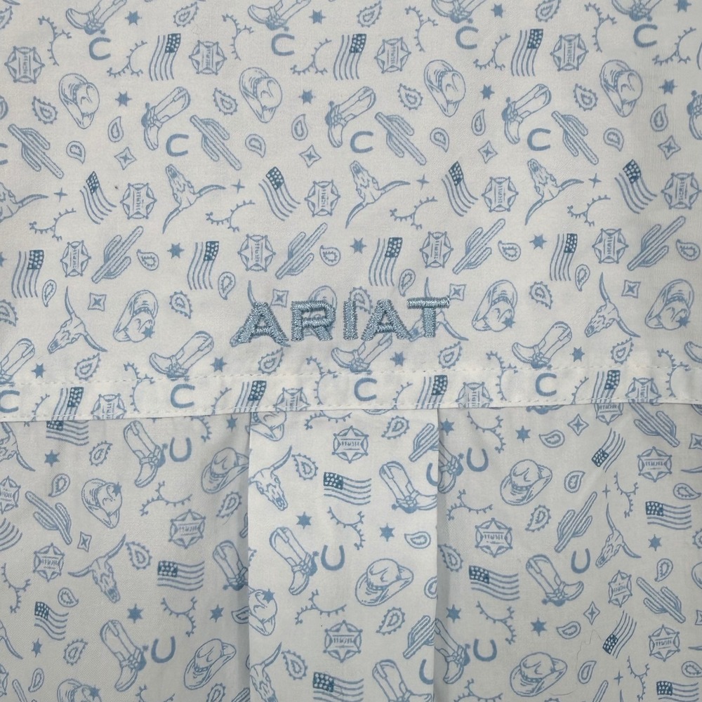 Ariat Jameson Classic Fit Short Sleeve Shirt Mens 3XL White Blue Western AOP - Picture 6 of 10